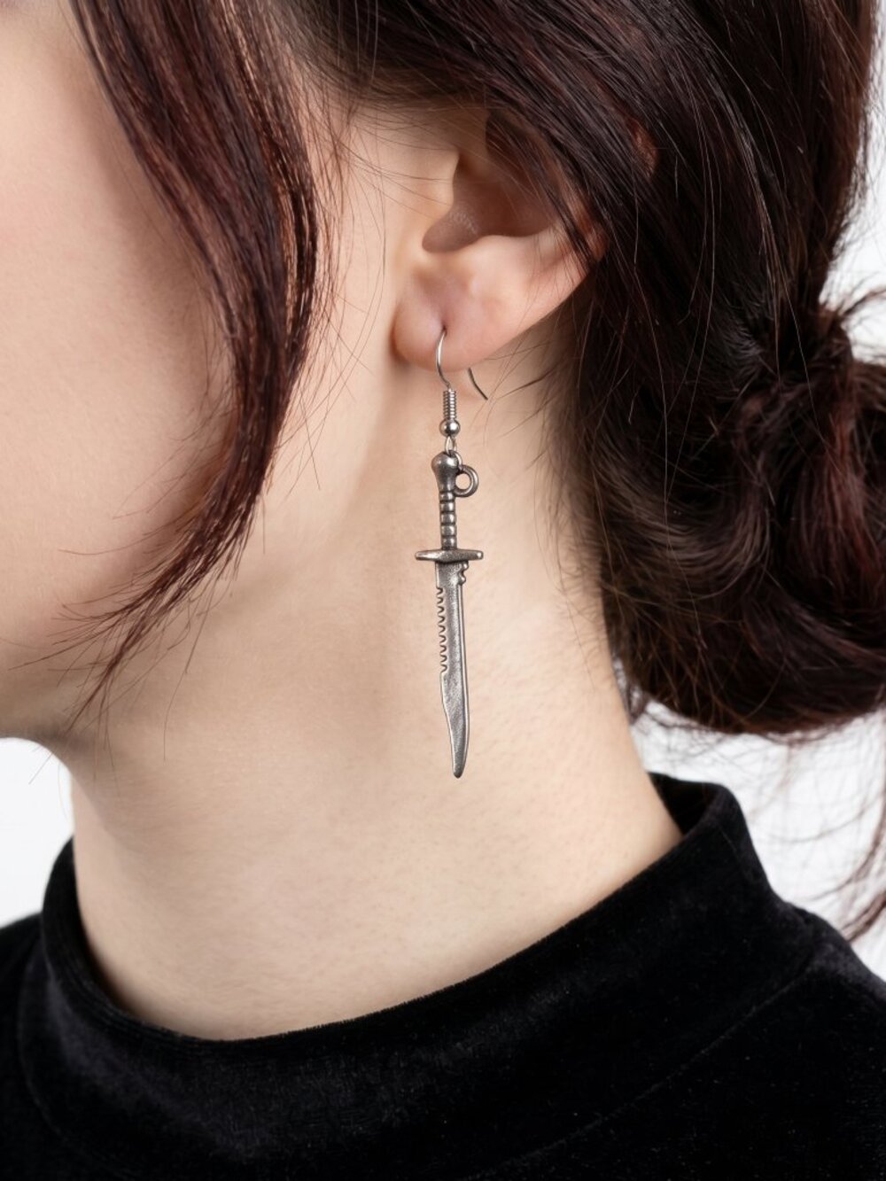 *Gothic Dagger Sword Pirate Medieval Renaissance Silver Finish Dangle Earrings